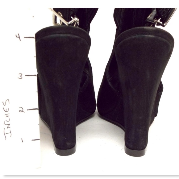 SCHUTZ Black Nubuck Open Toe Ankle Bootie Wedges 7 - Picture 8 of 8